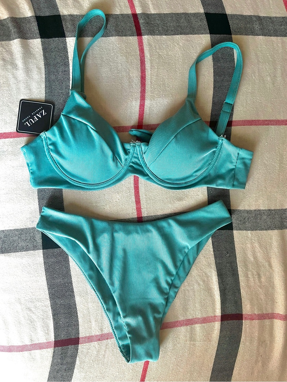 Zaful Teal Ribbed Bikini 2 piece swimsuit Set